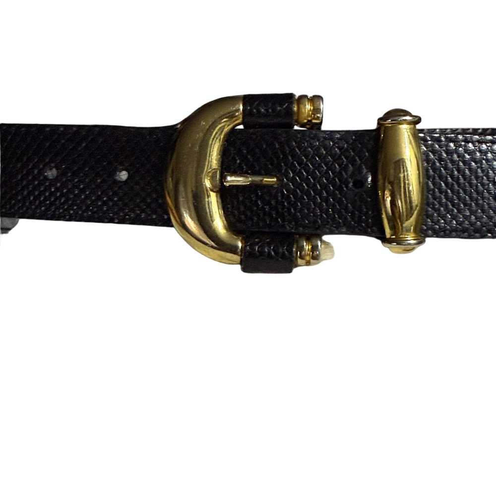Emanuel Ungaro #3 Black Reptile Belt with Gold Buckle Vintage